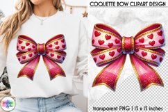 Valentines Pink Coquette Bow Clipart | Pink Bow with Hearts Product Image 1