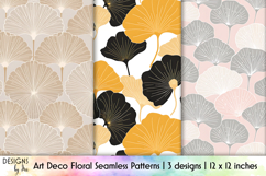 Art Deco Ginkgo Floral Seamless Patterns, Modern Floral Product Image 1