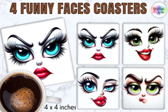 Funny Faces Coasters, Cute Emoji Face Sublimation Designs Product Image 1