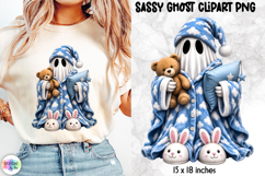 Cozy Pajama Ghost PNG Cute Sleepy Halloween Clipart Product Image 1