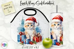 Watercolour Cat Lunch Bag Print | Christmas Lunch Bag Product Image 1