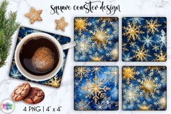 Shimmering Golden Snowflakes | Square Coasters Sublimation Product Image 1