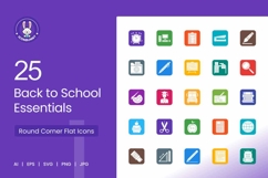 Back to School Essentials Round Corner Flat Icons Product Image 1