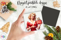 Watercolour Christmas Magnet | Vintage Pinup Girls Christmas Product Image 1