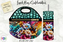 Flowers on Animal Print Lunch Bag Design, Embossed Leather Product Image 1