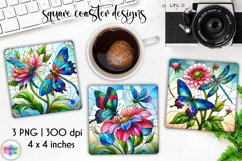 Stained Glass Butterfly Coasters, Floral Stained Glass Print Product Image 1