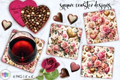 Baroque Flowers Square Coasters | Spring Flowers Coasters Product Image 1