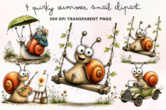 Quirky Summer Snail Clipart PNG Product Image 1