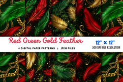 Red Green Gold Feather Patterns JPG Product Image 1