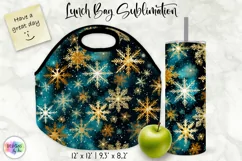 Shimmering Golden Snowflakes Lunch Bag | Snowflakes Tumbler Product Image 1