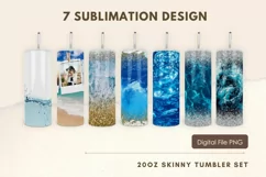 20oz Blue Ocean Water Tumbler Glitter Summer Sublimation PNG Product Image 1