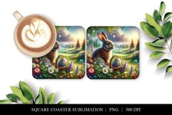 Spring Bunny Coaster Design | Square Easter Sublimation PNG Product Image 1