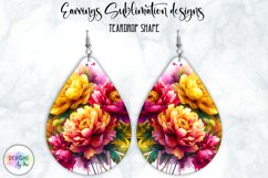 Peony Earrings Sublimation | Watercolour Peonies | Teardrop Product Image 1