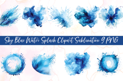 Sky Blue Water Splash Clipart Sublimation- Product Image 1