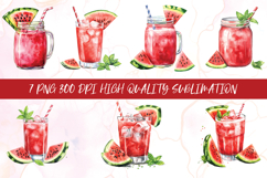 Summer red drink and watermelon cocktails watercolor clipart Product Image 1