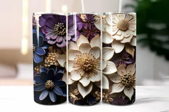 3d Wood Carving Effect Floral Tumbler Wrap | 3d Flowers PNG Product Image 2