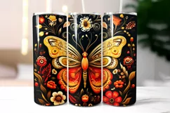 Butterfly with Flowers Folk Tumbler Wrap Sublimation Product Image 2