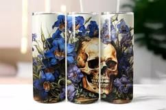 Vintage Scull with Iris Flowers Tumbler Wrap | Halloween PNG Product Image 2