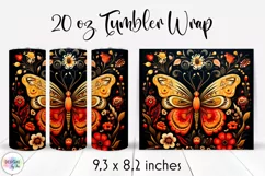 Butterfly with Flowers Folk Tumbler Wrap Sublimation Product Image 1