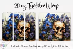 Vintage Scull with Iris Flowers Tumbler Wrap | Halloween PNG Product Image 1