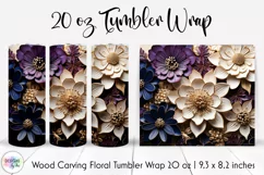 3d Wood Carving Effect Floral Tumbler Wrap | 3d Flowers PNG Product Image 1
