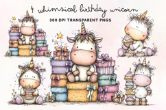 Whimsical Birthday Unicorn Clipart PNG Product Image 1
