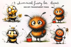 Whimsical Fuzzy Bee Clipart PNG Product Image 1