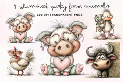 Whimsical Quirky Farm Animals Clipart PNG Product Image 1