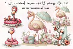 Whimsical Summer Flamingo Clipart PNG Product Image 1
