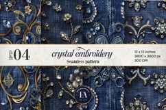 Navy Crystal Embroidery | Luxury Denim Fabric Texture Product Image 1