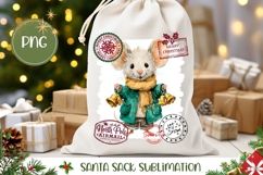 Cute Christmas Mouse Santa Sack PNG, Kids Gift Bag Design Product Image 1