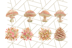 Fall Foliage Clipart PNG, Pink and Green Leaves Product Image 6