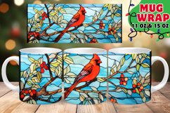 Holiday Cardinal Bird Stained Glass 11oz 15oz Mug Wrap Product Image 1