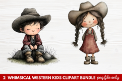2 Whimsical Western Kids Clipart | Cute Cowboy &amp; Cowgirl PNG Product Image 1