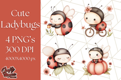 Cute Ladybug Clipart PNG, Pastel Whimsical Bug Illustrations Product Image 1