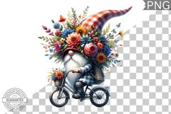 Floral Crown Gnome Rides A Bike Sublimation Clipart Design Product Image 1