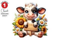 Cow Sunflower Spring Clipart Sublimation PNG Design Product Image 1