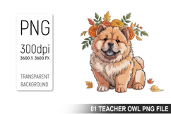 Cute Floral Dog, Animal Sublimation Clipart PNG Product Image 1