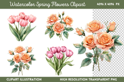 Watercolor Spring Flowers Clipart Bundle PNG Product Image 5