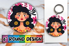 Lovely Woman Portrait Round Design with Flowers PNG Product Image 1