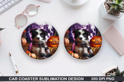 Halloween Dog Car Coaster Sublimation| Halloween Coaster PNG Product Image 1