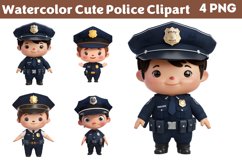 Watercolor Cute Police Clipart PNG Product Image 1