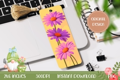 Yellow Bookmark Design, Purple Gerbera Bookmark Template Product Image 1