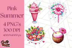 Pink Summer Clipart, Cute Beach Icons, Aesthetic PNG Product Image 1