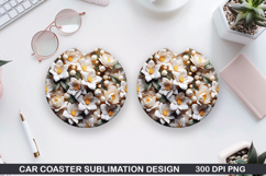 Flowers Car Coaster Sublimation| Flowers Coaster PNG Design Product Image 1