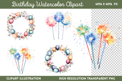Birthday Watercolor Clipart PNG Product Image 1