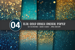 Teal Gold Bokeh Digital Paper Product Image 1