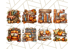 Autumn Library Clipart PNG, Cozy Fall Book Art Product Image 6