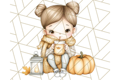 Pumpkin Spice Chibi Girls, Fall Accessories PNG, Cozy Autumn Product Image 2