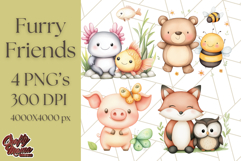 Cute Animal Friends Clipart PNG, Whimsical Spring Animal Duo Product Image 1